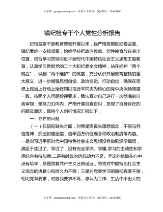 镇纪检专干个人党性分析报告