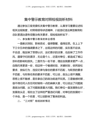 集中警示教育对照检视剖析材料