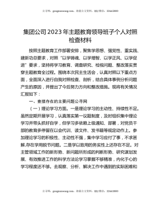 集团公司2023年主题教育领导班子个人对照检查材料