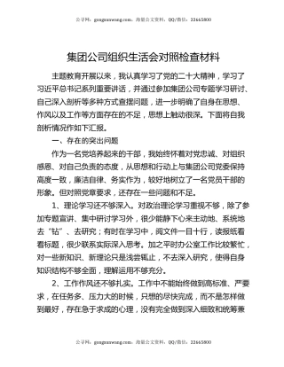 集团公司组织生活会对照检查材料