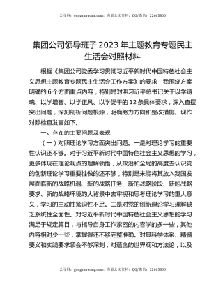 集团公司领导班子2023年主题教育专题民主生活会对照材料