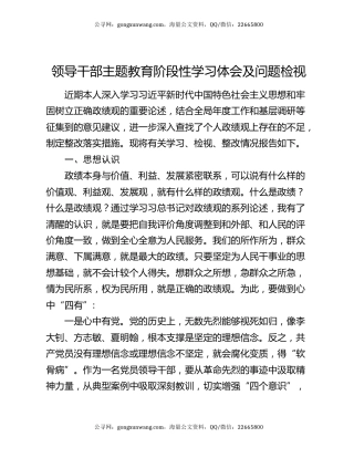领导干部主题教育阶段性学习体会及问题检视