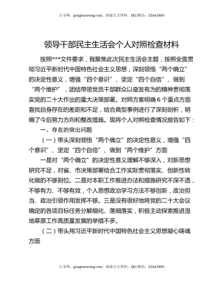 领导干部民主生活会个人对照检查材料