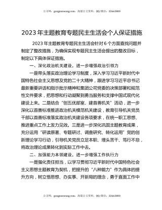 2023年主题教育专题民主生活会个人保证措施