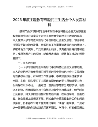 2023年度主题教育专题民主生活会个人发言材料
