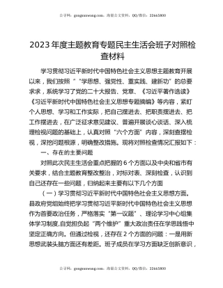 2023年度主题教育专题民主生活会班子对照检查材料