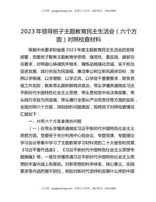 2023年领导班子主题教育民主生活会（六个方面）对照检查材料