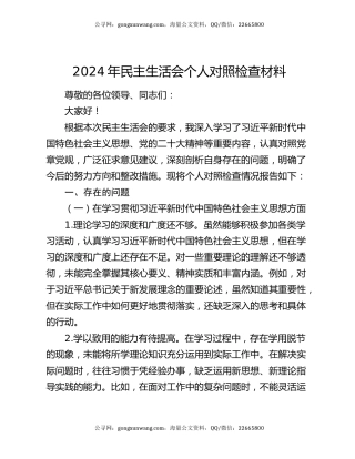 2024 年民主生活会个人对照检查材料