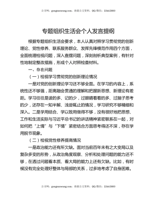 专题组织生活会个人发言提纲