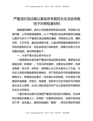 严重违纪违法案以案促改专题民主生活会党委班子对照检查材料
