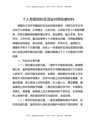 个人专题组织生活会对照检查材料