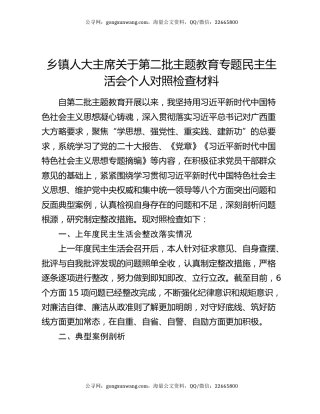 乡镇人大主席关于第二批主题教育专题民主生活会个人对照检查材料
