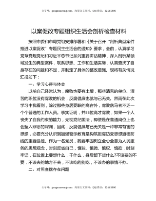 以案促改专题组织生活会剖析检查材料