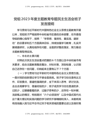 党组2023年度主题教育专题民主生活会班子发言提纲