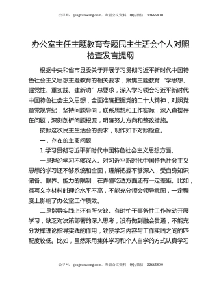 办公室主任主题教育专题民主生活会个人对照检查发言提纲