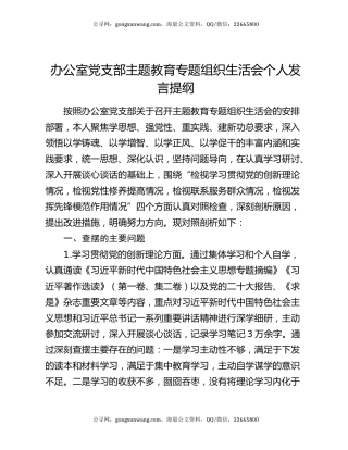 办公室党支部主题教育专题组织生活会个人发言提纲