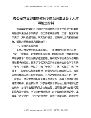 办公室党支部主题教育专题组织生活会个人对照检查材料