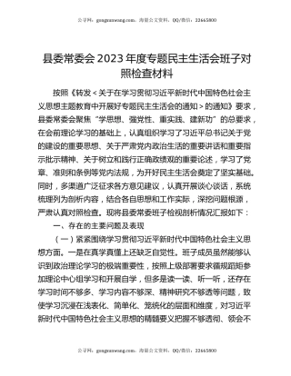 县委常委会2023年度专题民主生活会班子对照检查材料
