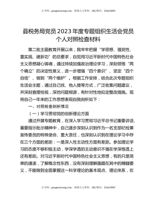县税务局党员2023年度专题组织生活会党员个人对照检查材料
