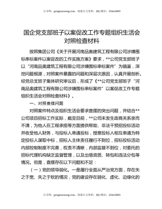 国企党支部班子以案促改工作专题组织生活会对照检查材料