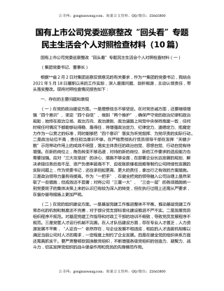 国有上市公司党委巡察整改“回头看”专题民主生活会个人对照检查材料（10篇）