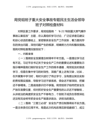 局党组班子重大安全事故专题民主生活会领导班子对照检查材料