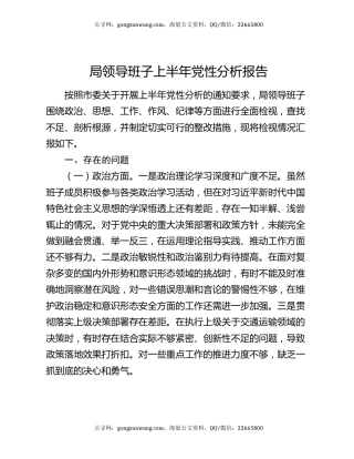 局领导班子上半年党性分析报告