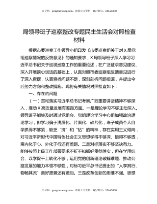 局领导班子巡察整改专题民主生活会对照检查材料