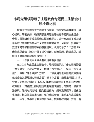 市局党组领导班子主题教育专题民主生活会对照检查材料