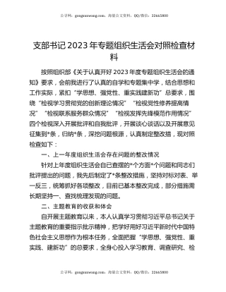 支部书记2023年专题组织生活会对照检查材料