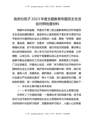 政府办班子2023年度主题教育专题民主生活会对照检查材料