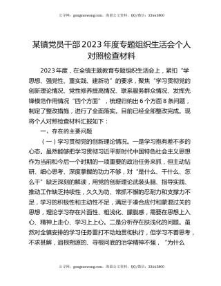 某镇党员干部2023年度专题组织生活会个人对照检查材料