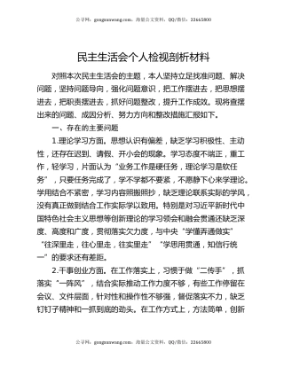 民主生活会个人检视剖析材料