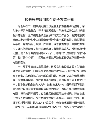 税务局专题组织生活会发言材料