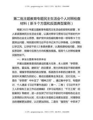 第二批主题教育专题民主生活会个人对照检查材料（新9个方面和反面典型案例）