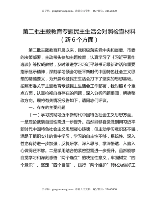 第二批主题教育专题民主生活会对照检查材料（新6个方面）