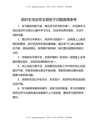 组织生活会党支部班子问题查摆参考