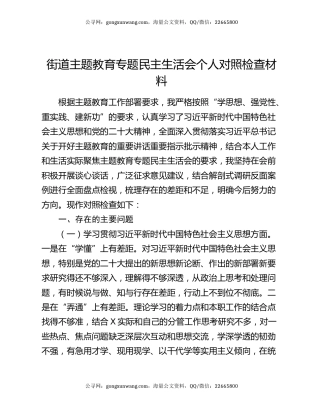街道主题教育专题民主生活会个人对照检查材料