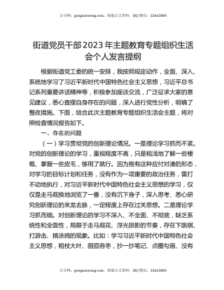 街道党员干部2023年主题教育专题组织生活会个人发言提纲