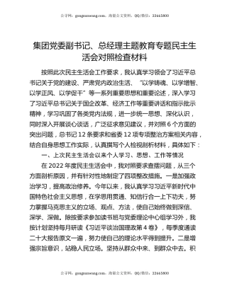 集团党委副书记、总经理主题教育专题民主生活会对照检查材料