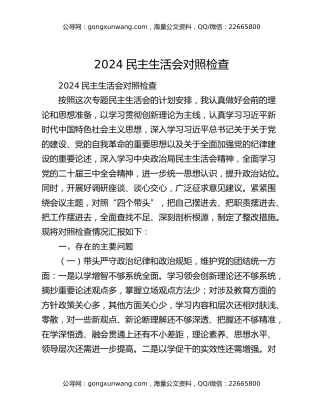 2024民主生活会对照检查