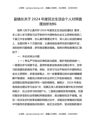 副镇长关于2024年度民主生活会个人对照查摆剖析材料