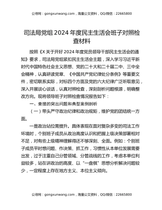 司法局党组2024年度民主生活会班子对照检查材料