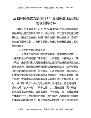 后勤保障处党支部2024年度组织生活会对照检视剖析材料