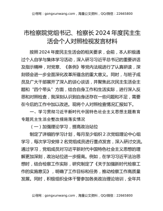 市检察院党组书记、检察长2024年度民主生活会个人对照检视发言材料