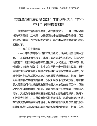 市直单位组织委员2024年组织生活会“四个带头”对照检查材料