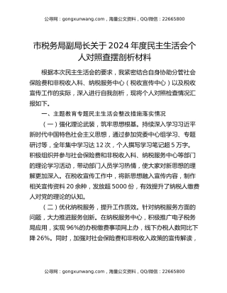 市税务局副局长关于2024年度民主生活会个人对照查摆剖析材料