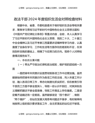政法干部2024年度组织生活会对照检查材料