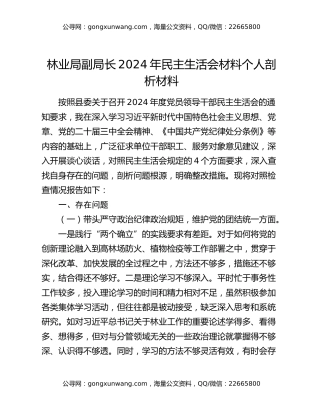 林业局副局长2024年民主生活会材料个人剖析材料