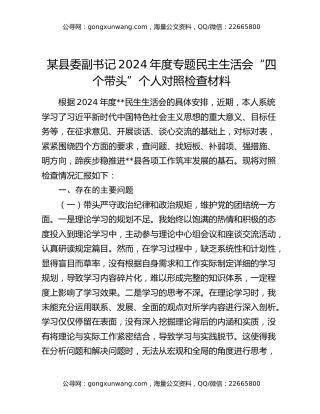 某县委副书记2024年度专题民主生活会“四个带头”个人对照检查材料